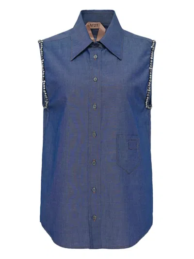 N°21 Crystal-embellished Sleeveless Top In Blue