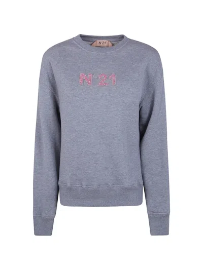 N°21 Crystal-embellished Sweatshirt In Gray