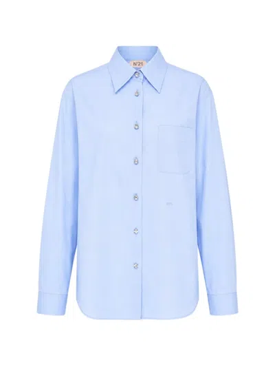N°21 Crystal-button Poplin Shirt In Blue