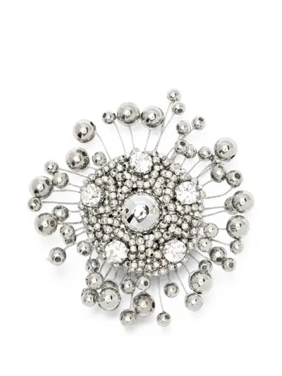 N°21 Crystal-embellished Beaded Brooch In Gray