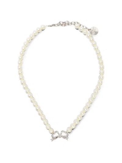 N°21 Crystal-embellished Bow-pendant Necklace In White