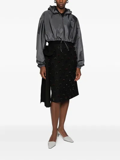 N°21 Crystal-embellished Draped Midi Skirt In Black