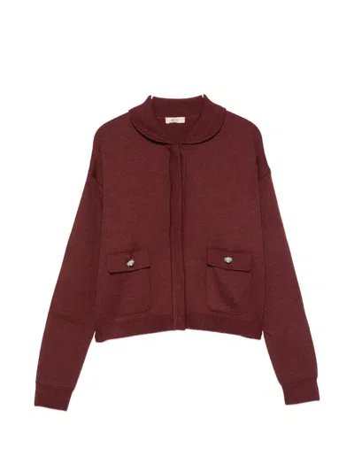 N°21 Kids' Crystal-embellished Peter Pan-collar Cardigan In Red