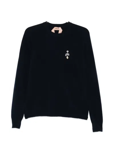 N°21 Crystal-embellished Raglan-sleeve Sweater In Black
