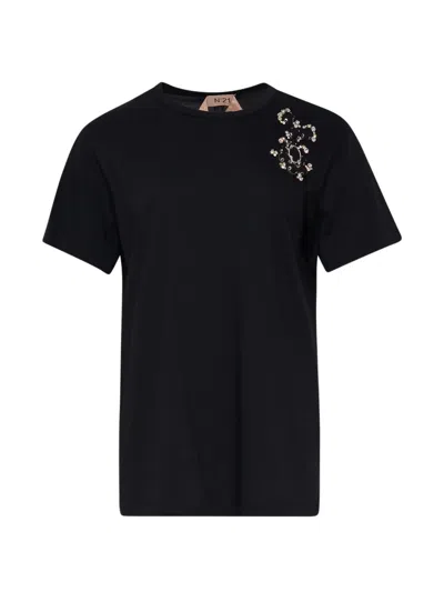 N°21 Crystal-embellished T-shirt In Black