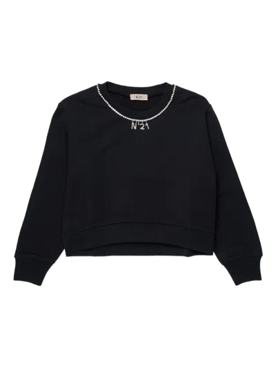 N°21 Kids' Embellished-neck Sweatshirt In Black