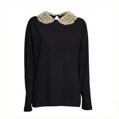 N°21 Detachable Lace Collar Over T-shirt In Black