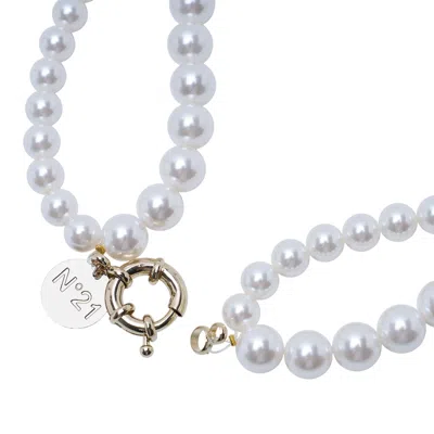 N°21 Double Layer Pearl Necklace In Blue