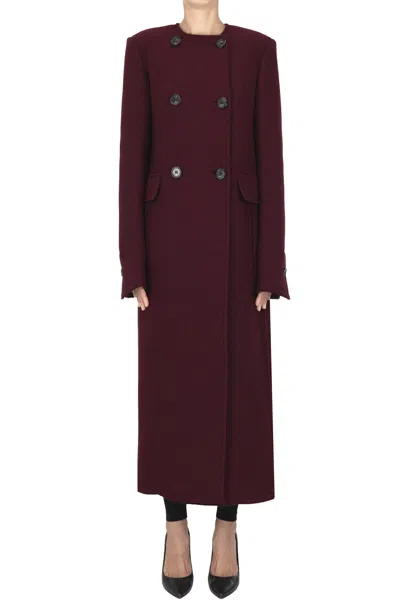 N°21 Double-breasted Long Coat In Burgundy