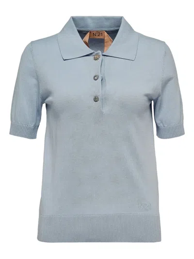 N°21 Embellished-button Polo Top In Blue