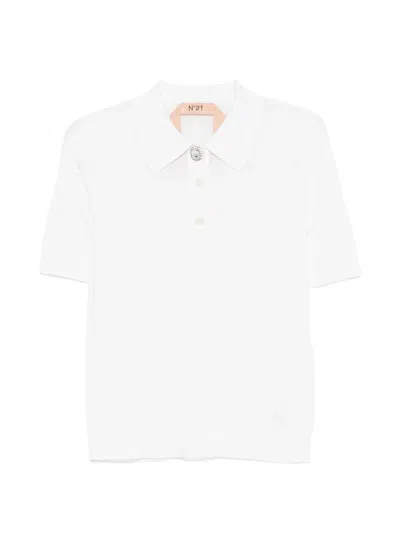 N°21 Embellished-button Polo Top In White