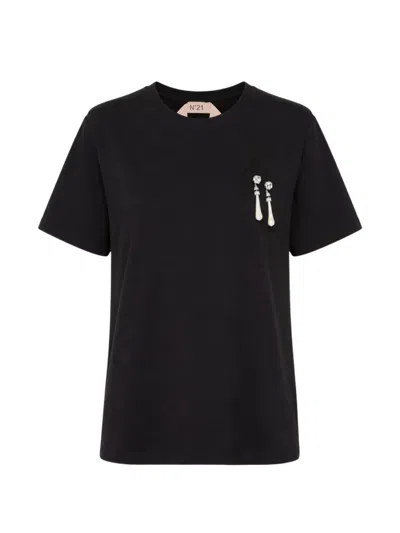 N°21 Embellished Cotton T-shirt In Black