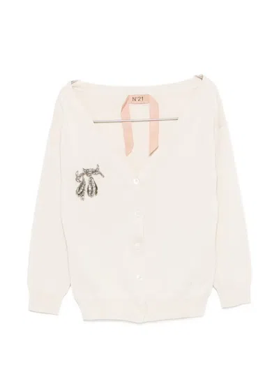 N°21 Embellished Knitted Cardigan In White