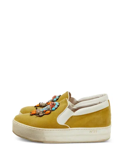 Pre-owned N°21 Embellished Platform Sneakers In Yellow
