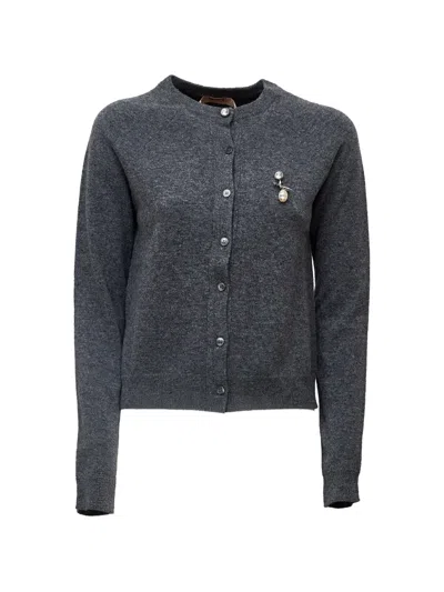 N°21 Jeweled Button Crewneck Cardigan In Gray