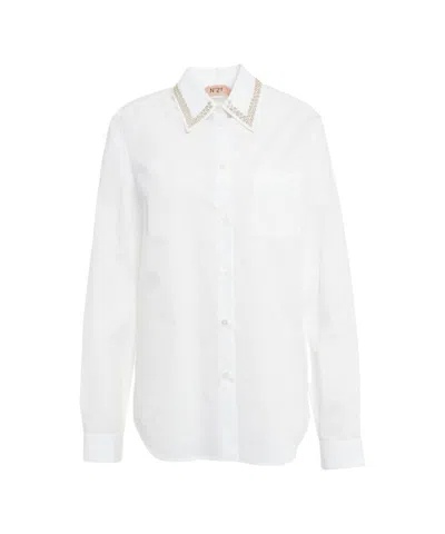 N°21 Embroidered Collar Blouse With Chest Pocket In White