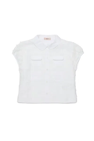N°21 Kids' Floral Appliqué Four-pockets Shirt In White