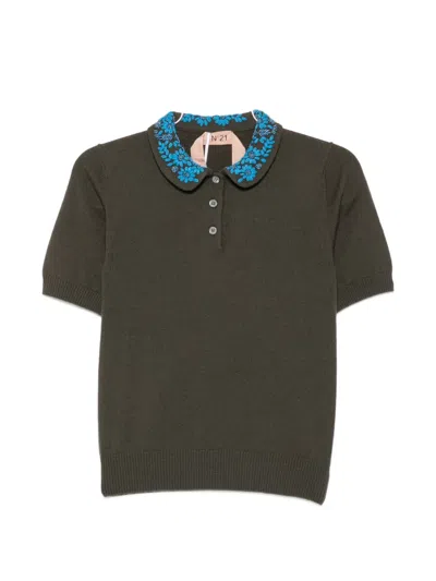 N°21 Embroidered-collar Polo Shirt In Green