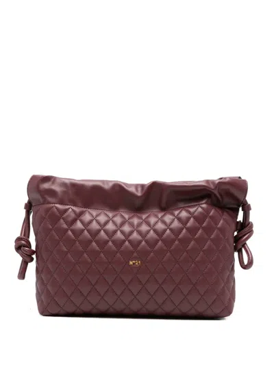N°21 Eva Quilted Knot Clutch Bag In Burgundy