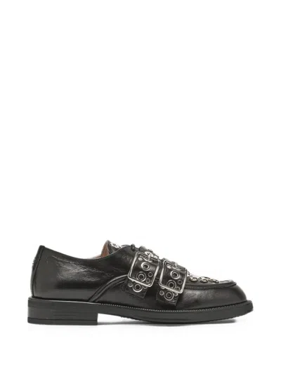N°21 Eyelet-embellished Buckled Derby Shoes In Black