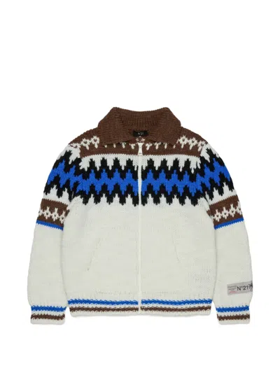 N°21 Kids' Fair-isle Zip-up Sweater In White