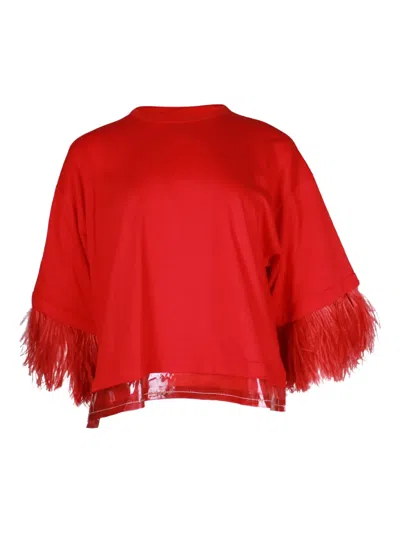 Pre-owned N°21 Feather-trimmed Cotton Top In Red