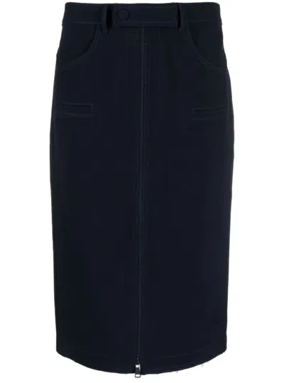 N°21 Figure-hugging Midi Skirt With Front Zipper In Blue