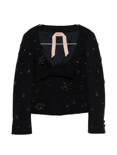 N°21 Floral-embellishment Jacket In Black