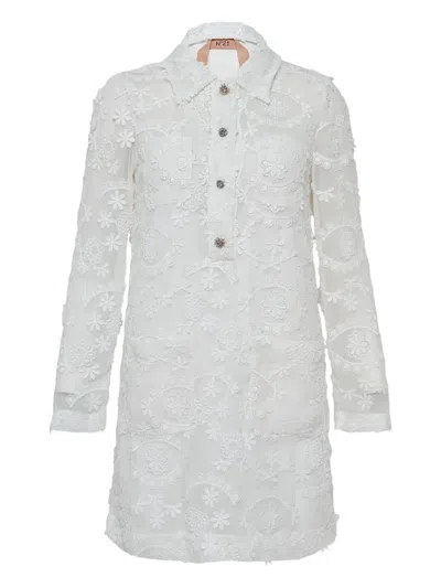N°21 Floral-embroidered Dress In White