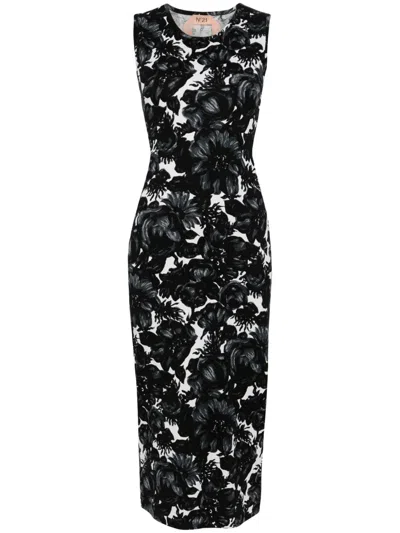 N°21 Floral-intarsia Cotton Maxi Dress In Black