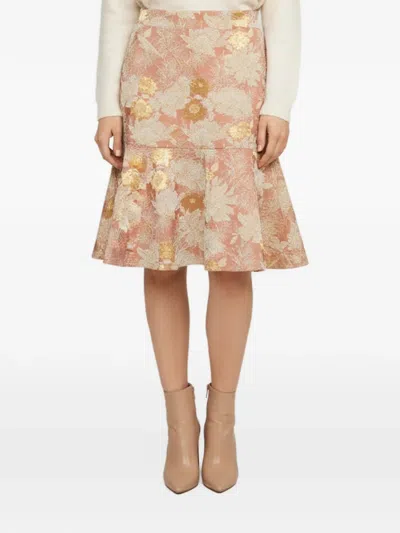 Pre-owned N°21 Floral Jacquard Dropped Waist Midi Skirt In Pink