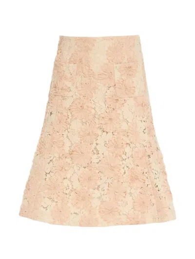 N°21 Floral Lace Midi Skirt In Brown