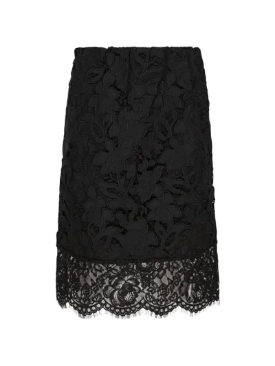 N°21 Floral Lace Pencil Skirt In Black
