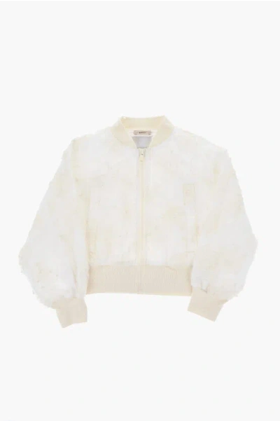 N°21 Floral Mesh Bomber Jacket In White