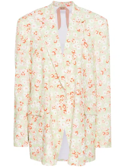 N°21 Floral-print Crepe Blazer In Green
