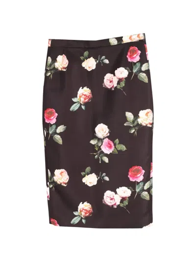 Pre-owned N°21 Floral-print Pencil Midi Skirt In Black
