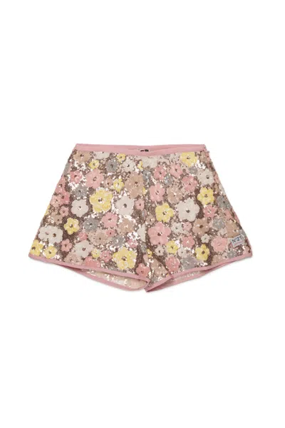 N°21 Kids' Floral Print Shorts With Logo In Pink
