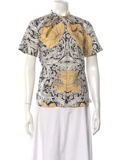 Pre-owned N°21 Floral Print Tie Neck Blouse In White