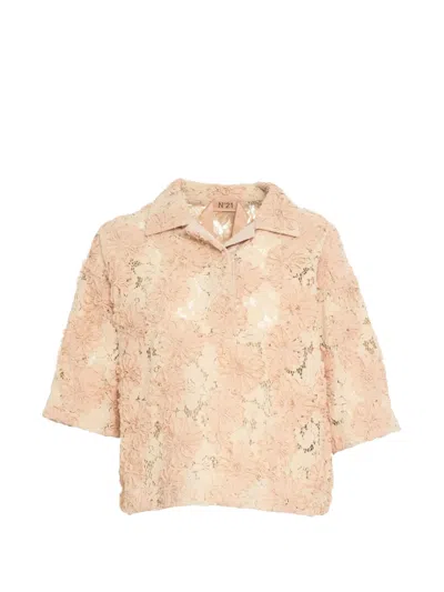 N°21 Floral-design Polo Top In Neutral