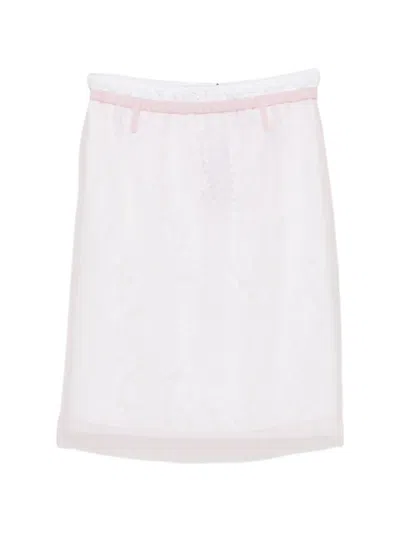 N°21 Floral-lace Belt-loops Midi Skirt In White