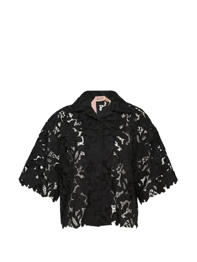 N°21 Floral-lace Blouse In Black