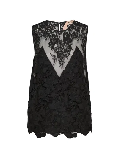 N°21 Floral-lace Sleeveless Top In Black
