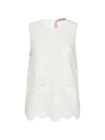 N°21 Floral-lace Sleeveless Top In White