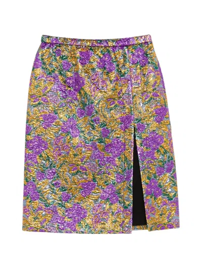 N°21 Floral-print Front-slit Skirt In Purple