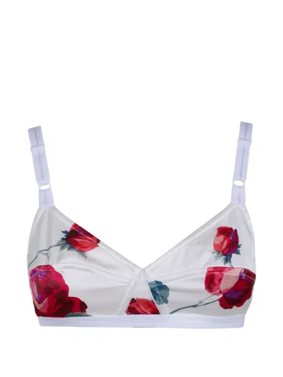 N°21 Floral-print Satin Bra In White