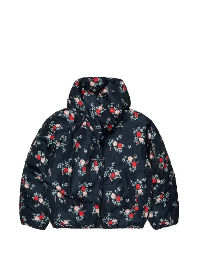 N°21 Kids' Floral-print Scarf-detail Padded Jacket In Blue