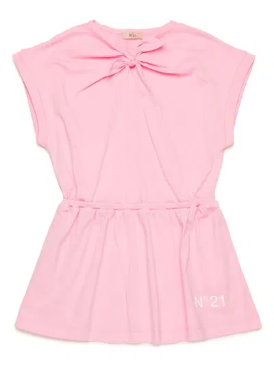 N°21 Kids' Gathered Cotton Dress In Pink