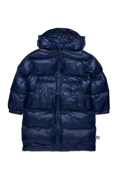 N°21 Kids' Giacca Imbottita Lunga Con Fondo Asimmetrico In Blue