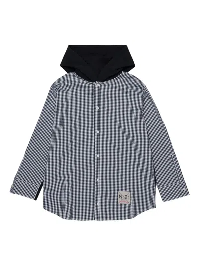 N°21 Kids' Gingham Hooded Sweatshirt In Black
