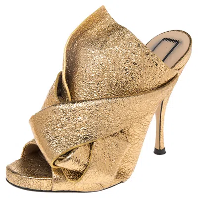 N°21 N21 Glitter Knot Gold Crackled Leather Mule Sandals